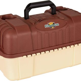 Flambeau Outdoors 2059 Hip Roof 7-Tray Fishing Tackle Box - Large Portable All-Weather Fishing Lure Organizer, 61 Compartments, Maroon/Tan